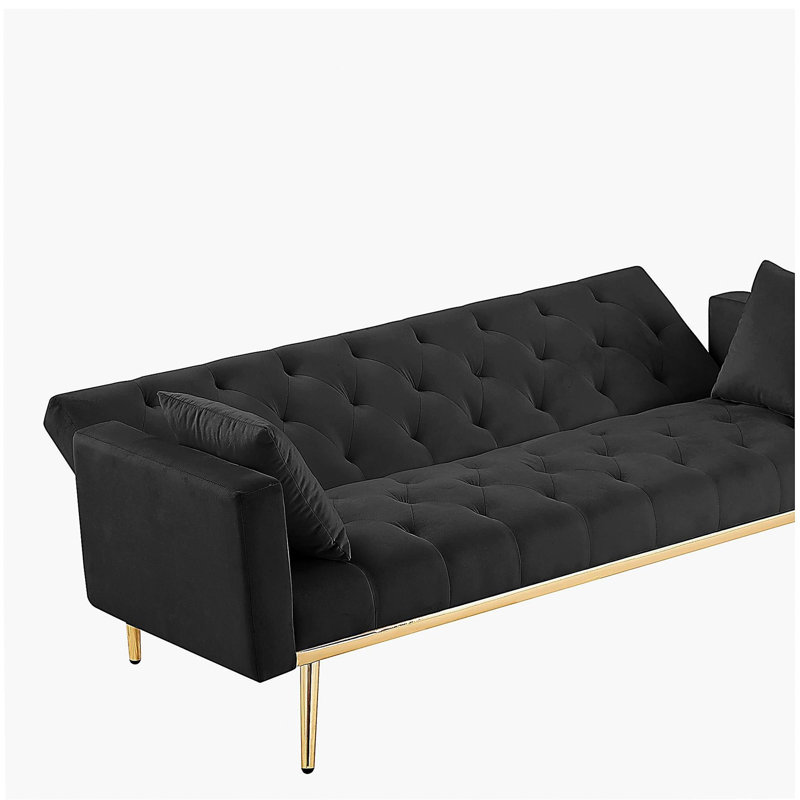 Futon-lit pliable convertible NOIR, canapé-lit pour un espace de vie compact.