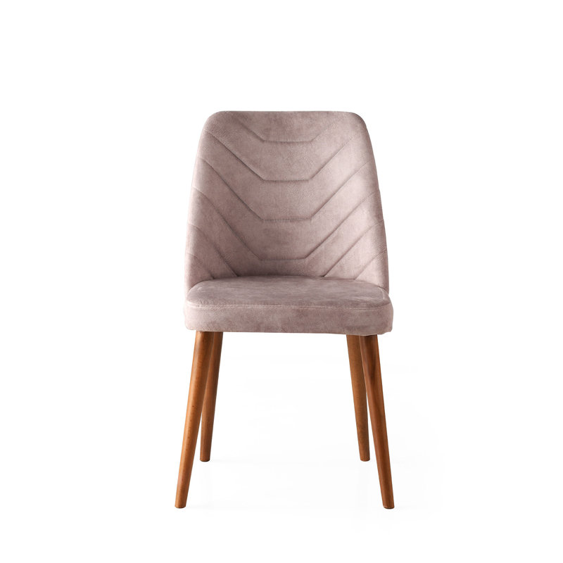 Ensemble de chaises élégantes (2 pièces), noyer et beige, 19,7 po x 35,4 po x 19,3 po | Structure 100% métal, siège 100% velours, pieds en bois charme | Conception moderne à chevrons, parfaite pour la salle à manger et les espaces de vie