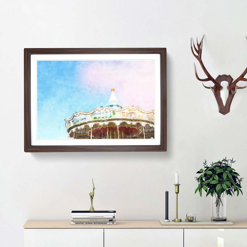 Vintage Carousel - Picture Frame Graphic Art Print, 33cm H x 45cm W x 2cm D, Walnut Framed