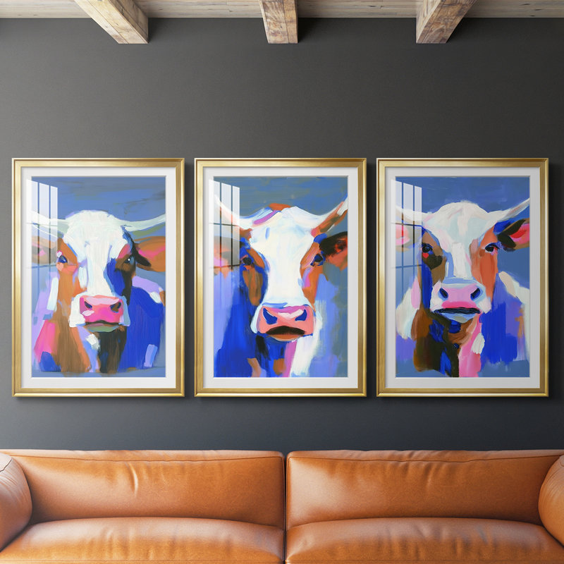 ANIMALS Series CECXLV - Impression encadrée sur mesure de qualité supérieure - 3 pièces, H 21 po x l 30 po, Doré
