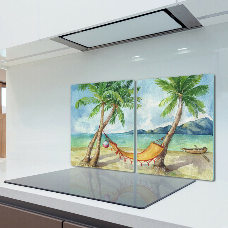 Parkhur Tempered Glass Sea Hammock Palm Chopping Board, 52cm x 30cm