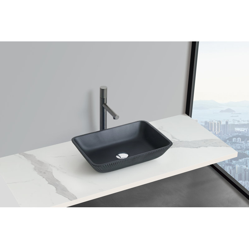 Lavabo de salle de bain rectangulaire en verre trempé 18 ", Noir