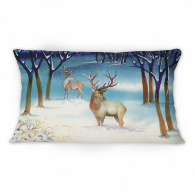 Winter Landscape With Deers -1 Country Printed Throw Pillow