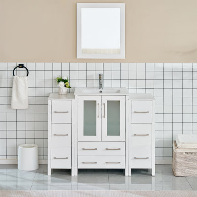 Brescia 48" Single Sink Freestanding Bathroom Vanity with Ceramic Top and Matching Mirror