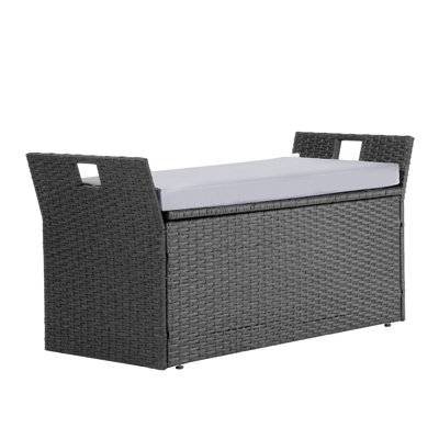 Outdoor Storage Bench with Cushion - Waterproof PE Rattan Deck Box, 40 Gallon Patio Seating & Organizer
