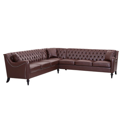 PU Leather L-Shaped Sectional Sofa with Solid Wood Frame
