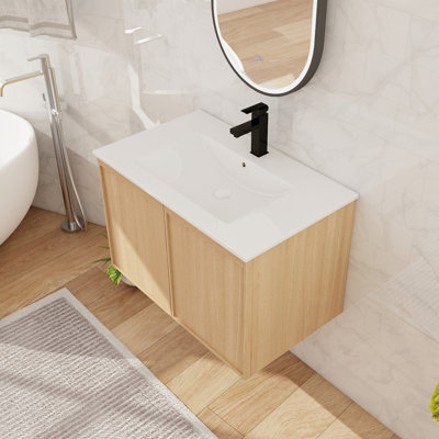 Meuble-lavabo mural simple 30 po avec lavabo en céramique et meuble-lavabo flottant avec 2 portes
