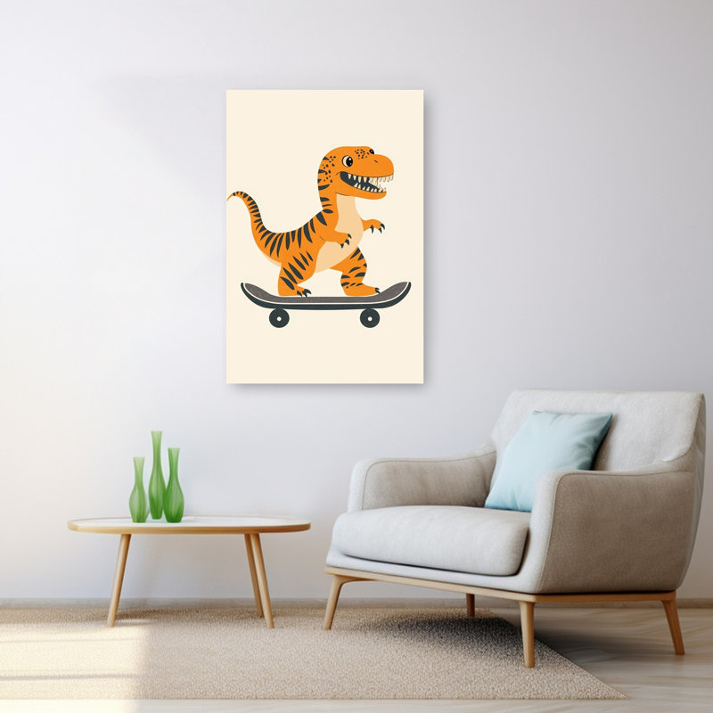 Big Skate Dino Playful Contemporary Animal Wall Art Print by Mathieu - Wrapped Canvas Print, 121.92cm H x 81.28cm W