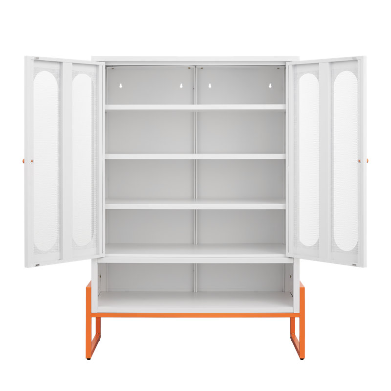 Modern Minimalist Double Door Shoe Cabinet With Adjustable Mesh Doors And High Foot Hollow Storage Cabinet Bottom, Compatible With Robotic Vacuum Cleaners