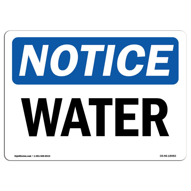 Water Plastic Sign 10" X 7"