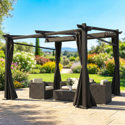 Pergola en métal 10 'x 10' avec auvent rétractable, noir