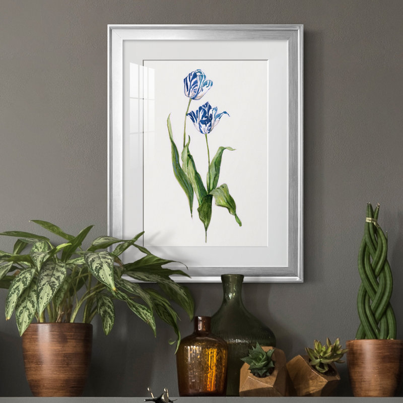 Peinture botanique bleue vive II, Argent, H 22,5 po x l 30,5 po x P 1,5 po