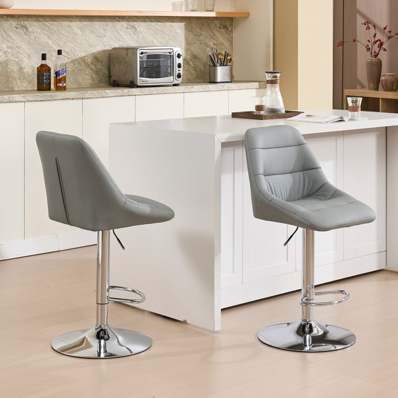 Ensemble de 2 tabourets de bar pivotants réglables avec repose-pieds chromé et velours facile à nettoyer, idéal pour les bars et les cuisines modernes
