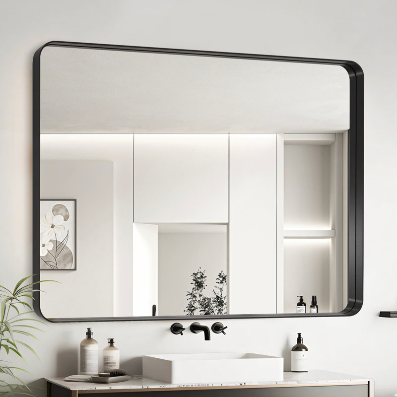 Miroir de salle de bain, Noir, Horizontale, 38 po x 38 po