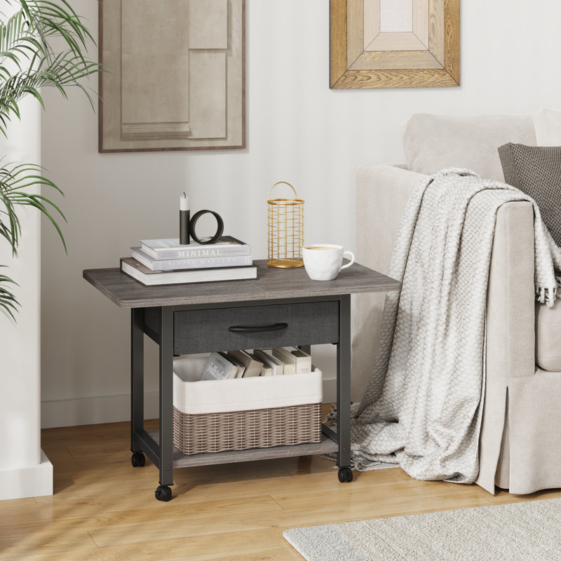 Maycin 22'' Wide Printer Stand with Storage Drawer and Wheels, Gray/Black