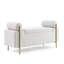 Élégant banc de rangement rembourré en lin avec accoudoirs cylindriques et pieds en fer, blanc-1834526879