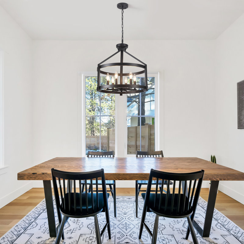 6- Light 23.1" Dimmable Farmhouse Round Cage Chandelier, Matte Black