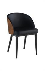 Chaise d'intérieur en acier avec siège en vinyle noir et dossier en placage courbé, 16 lb