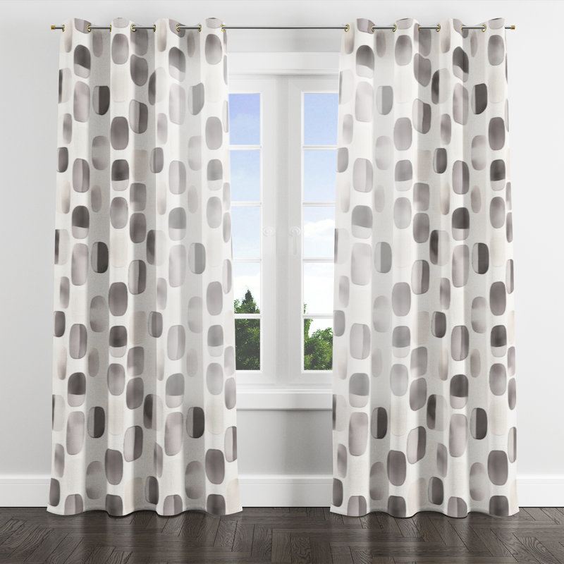 Modern Curtains for bedroom - Grey Neutral Steps Grommet Curtain - 1 Panel, Gold Grommets, 52" W x 95" L