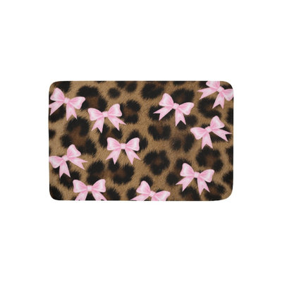 Leopard Print Pink Bow Combo Bath Rug, 36 X 24