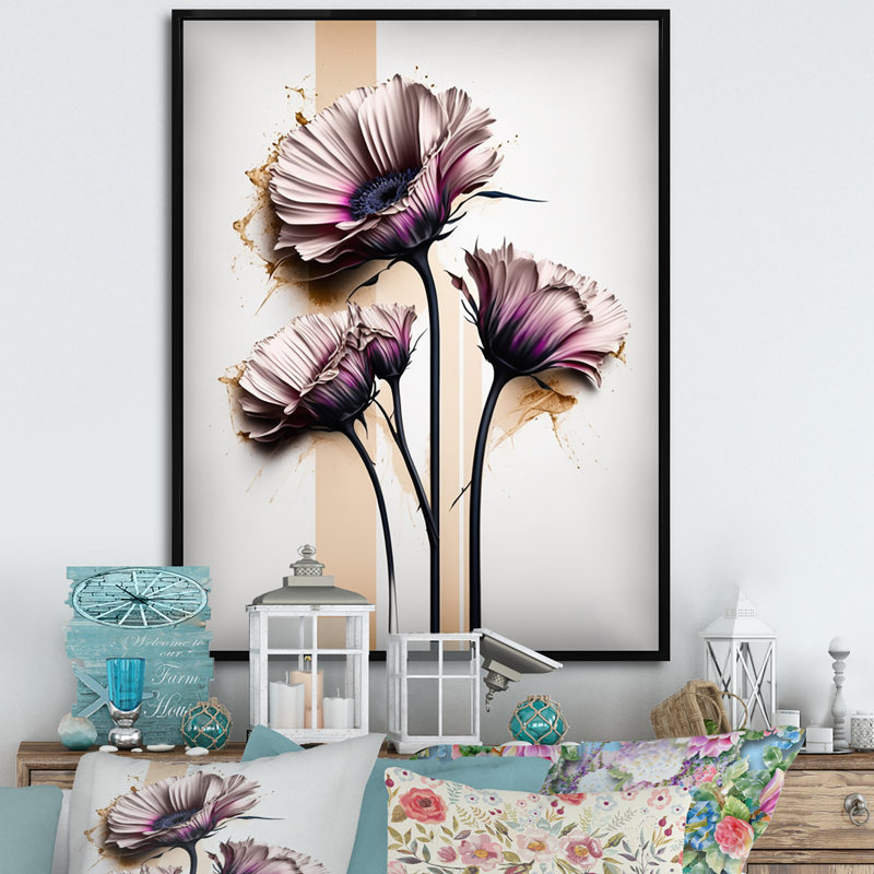 «Pink Gerbera Flower on Abstract Fusion V», reproduction sur toile, L 30 po x H 40 po, Cadre flottant noir