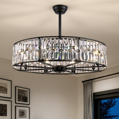 35.4'' Crystal Ceiling Fan With Light Kit And Remote Control