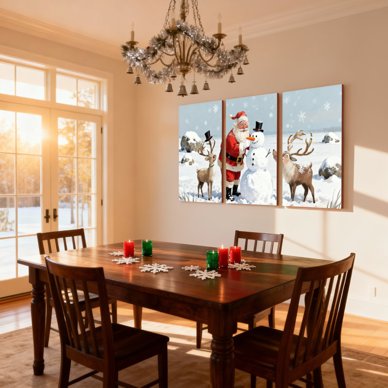 Ensemble de 3 impressions sur toile de Noël, père Noël, renne, bonhomme de neige, scène d'hiver, H 24 po x l 48 po
