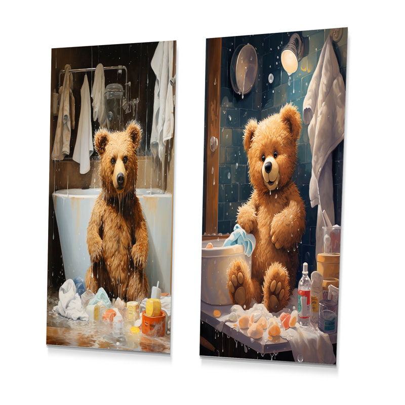 «Bear Bathaign Bubbles II» - ensemble de 2 reproductions d'art en métal, H 32 po x l 32 po