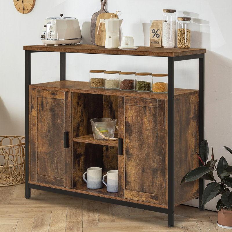 Buffet, armoire de cuisine avec tablettes réglables, Noir / brun rustique