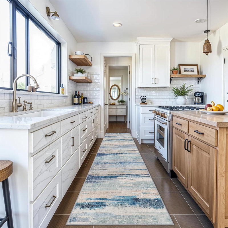 Modern Abstract Kitchen Rug: Ultra Soft Washable Hallway Entryway Carpet Indoor Non Slip Low Pile Floor Mat, Runner 3' x 12'