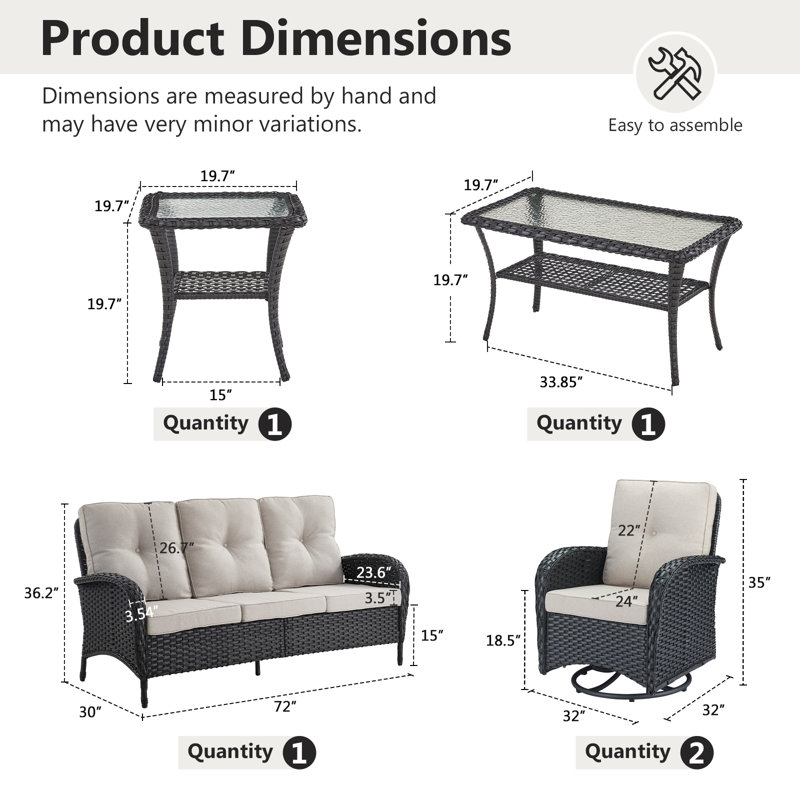 5-Person Outdoor Wicker Sofa Seating Group With Cushions, Beige, Black