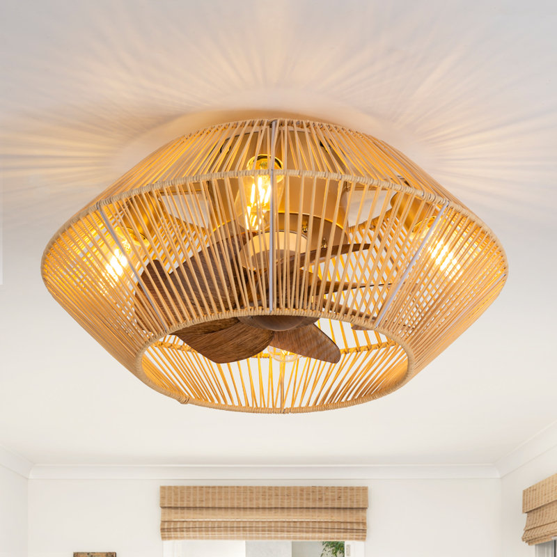 Ventilateur de plafond en cage 19 pouces avec lumière, 6 vitesses pour chambre à coucher, salon