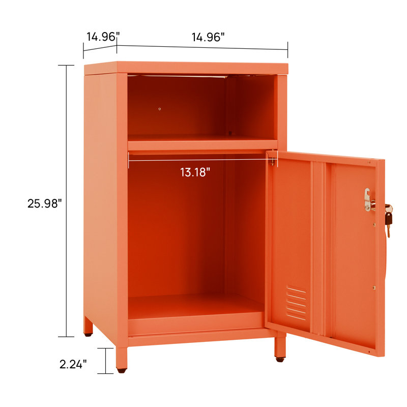Armoire de rangement de table de chevet en métal de 26 po de haut avec verrou Katorra, Orange
