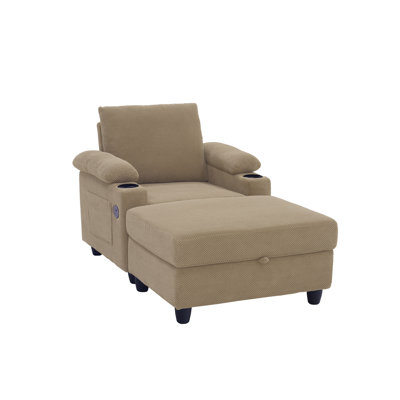 Upholstered Chaise Lounge with Adjustable Backrest & Hidden Storage