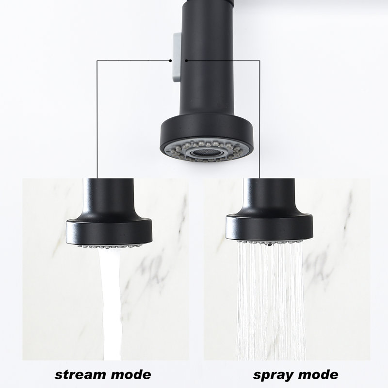 Robinet de cuisine noir mat avec douchette rétractable, acier inoxydable, buse rotative à 360 ° pour un débit d'eau sans effort, surface corrosive et antirouille, poignée rétractable en acier noir