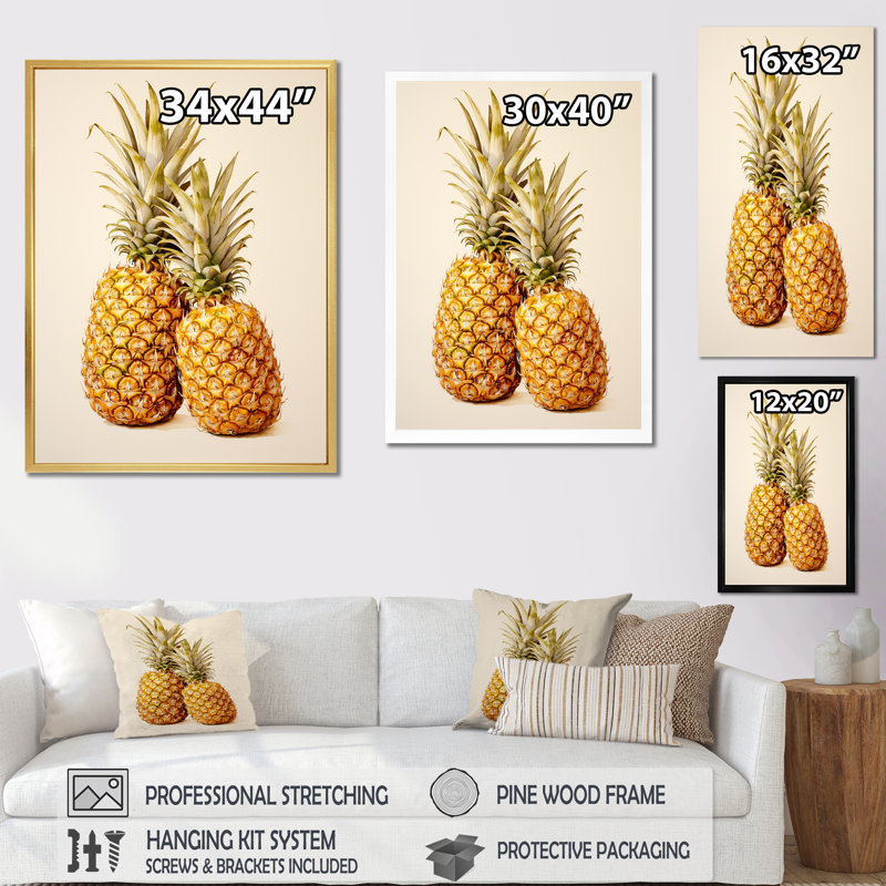Pinapple Golden Grove IV - ananas, impression d'art mural, Cadre photo noir, H 32 po x l 16 po x P 1 po