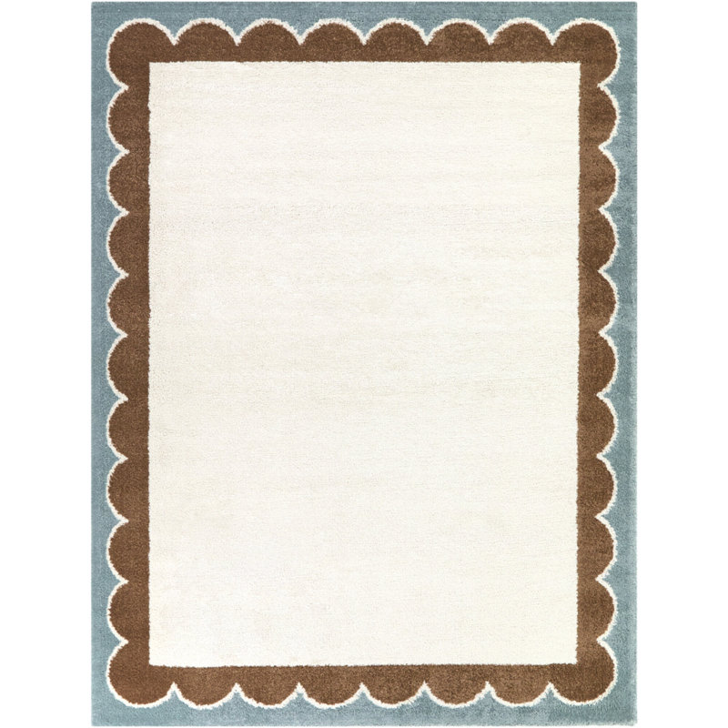 Caldeira Beige/Rust/Blue Scalloped Border Area Rug, Rectangle 5'3" x 7'