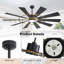 Windmill 72inch 10 Blades Ceiling Fan With Lights and Remote 3 Downrod Dc Motor 6-Speed,Black and Gold-567785906-567785909-565542123