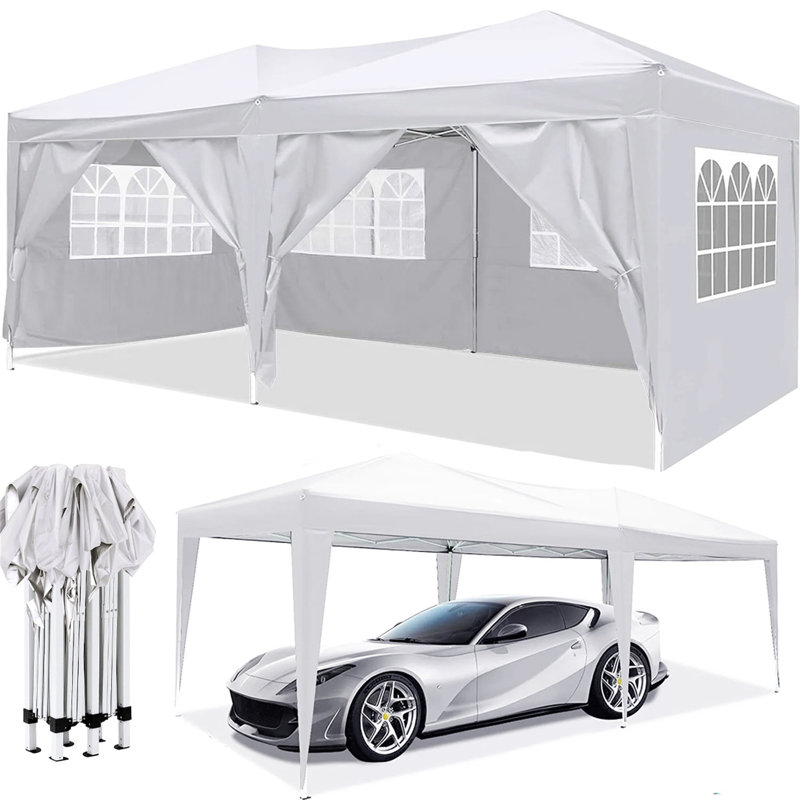 10X20 EZ Pop Up Canopy Outdoor Portable Party Folding Tent With 6 Removable Sidewalls + Carry Bag + 4Pcs Weight Bag, White