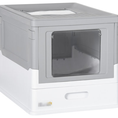 Foldable Feline Potty - Extra Room, Odor Proof, Gray Enclosed Cat Toilet Gray, With Front And Top Doors, Spacious Interior
