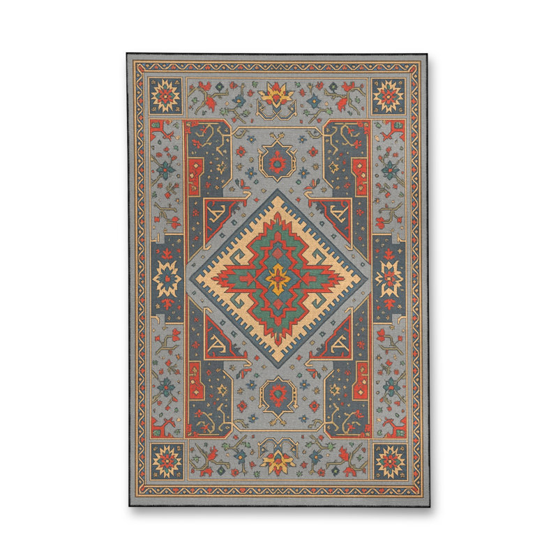 Tapis bleu tissé lavable rétro Mosso, 2' x 2'11"