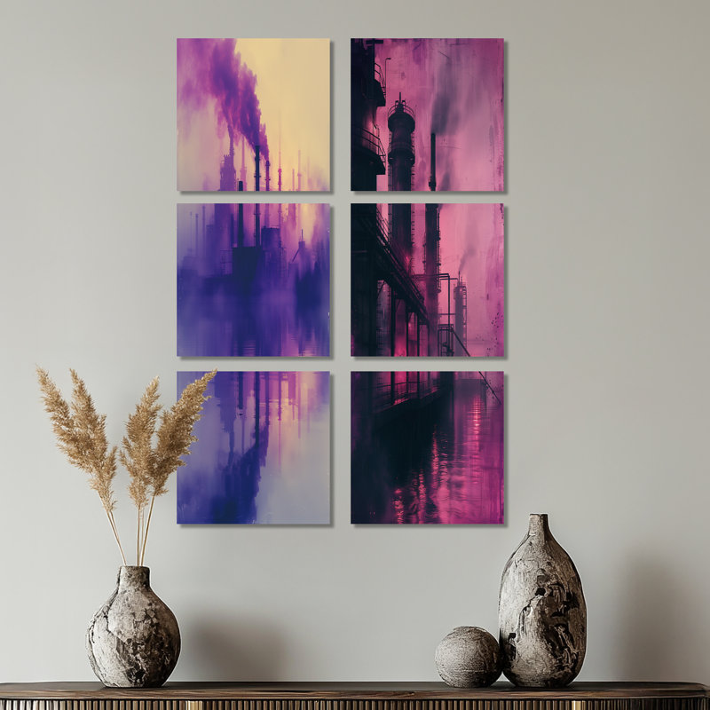 Ensemble de 6 reproductions d'art sur toile mauve, Toile tendue, Ne s’applique pas