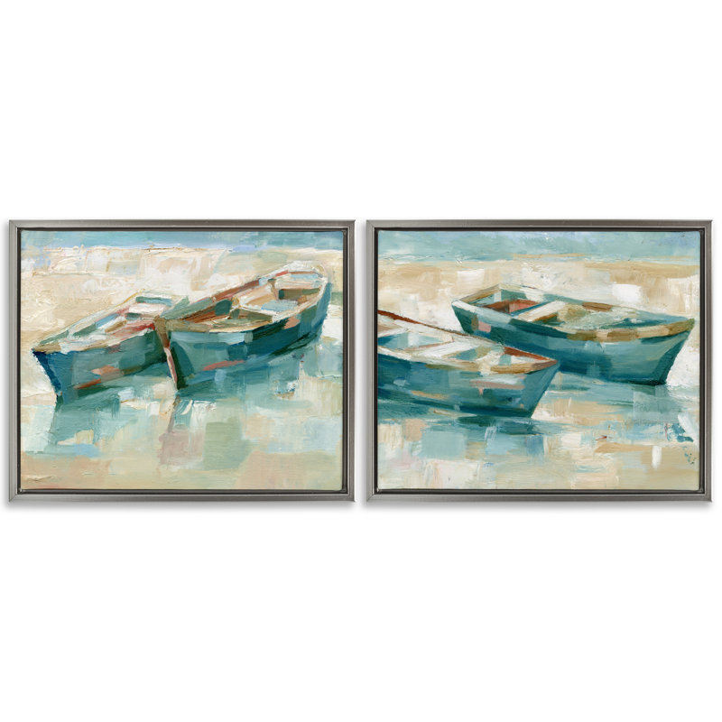  Ensemble de 2 toiles flottantes à rames délavées par Ethan Harper, H 17 po x l 21 po, Cadre flottant gris lustré