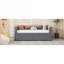 Lit de jour simple pour lit d'invité, velours de ton gris avec dossier ergonomique et tiroirs de rangement-129385532