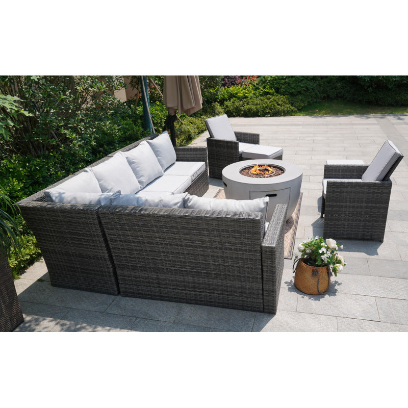 10 - Person Modular Patio Conversation Set with Cushions, Gray