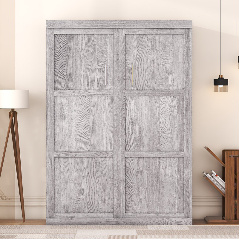 Lit escamotable double, lit pliant peu encombrant avec armoire grise, assemblage facile