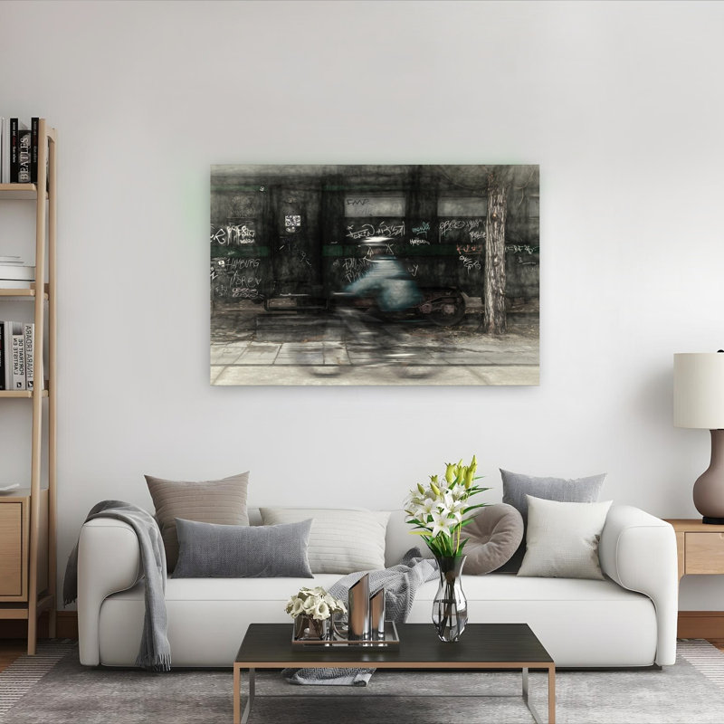 «Urban Motion Blur Rider Abstract Contemporary City Tree», reproduction d'art murale, 40" H x 60" W