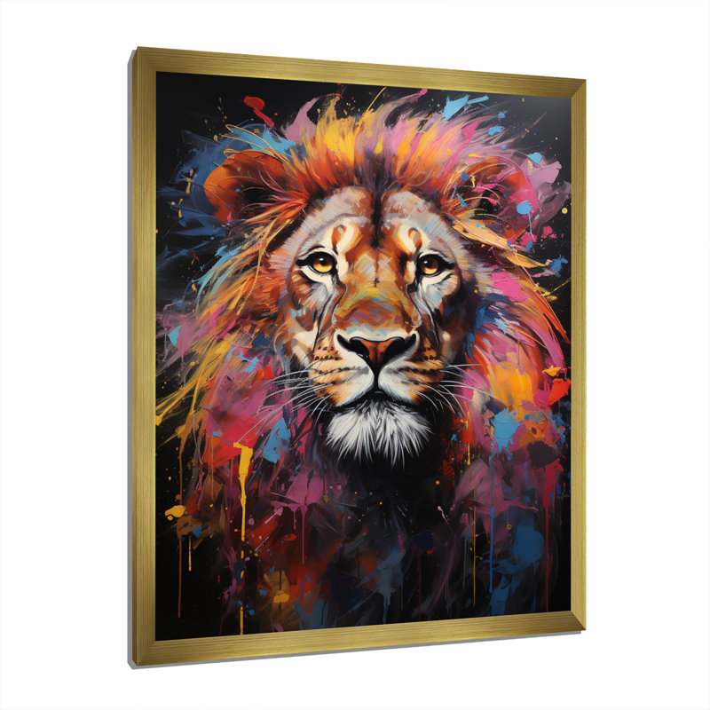 Lion Urban Wild Urban II sur toile, Encadrement doré, H 40 po x l 30 po x P 1,5 po