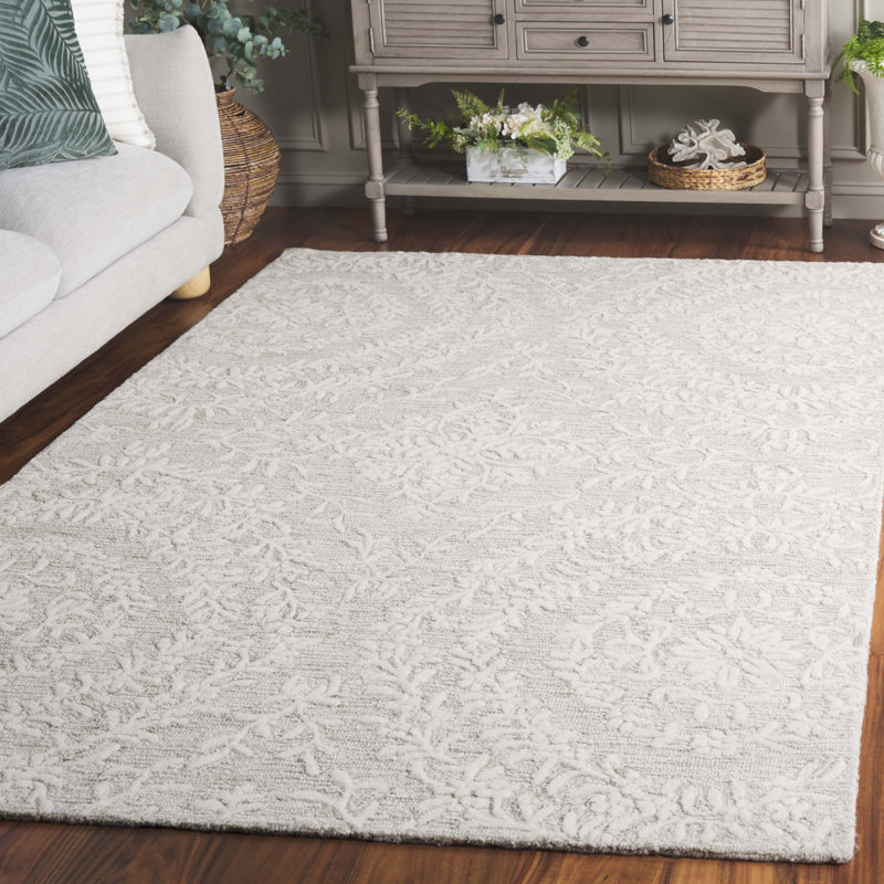 Quaniece 401 Hand Tufted Wool Pile Floral Rug, Rectangle 5' x 8'