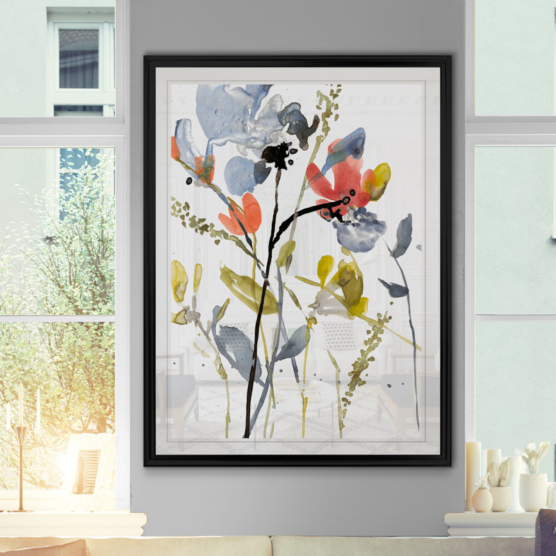 «Flower Overlay II», peinture sur toile, H 18,5 po x l 24,5 po x P 1,5 po, Cadre noir